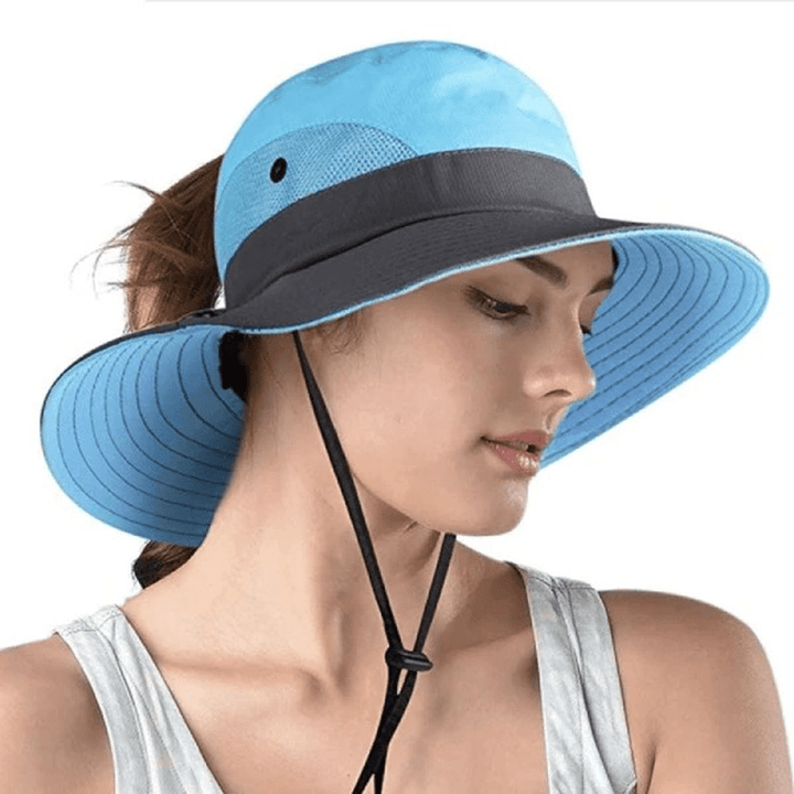 Sunscreen UV Protection Fishing Mountaineering Sun Hat Wild Brim Foldable Adjustable Bucket Hat for Female - MRSLM