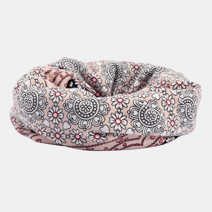 Women Full Cotton Non-Allergenic Baotou Hat Bib Fashion Flower Printed Autumn Winter plus Velvet Warm Scarf Beanie Hat