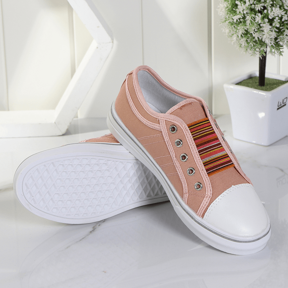 Women Casual Canvas Elastic Band Splice Color Flats