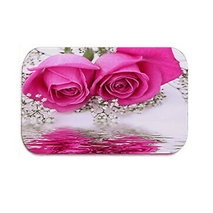 Pink Rose Waterproof Bathroom Shower Curtain Toilet Cover Bath Mat Pedestal Rug - MRSLM