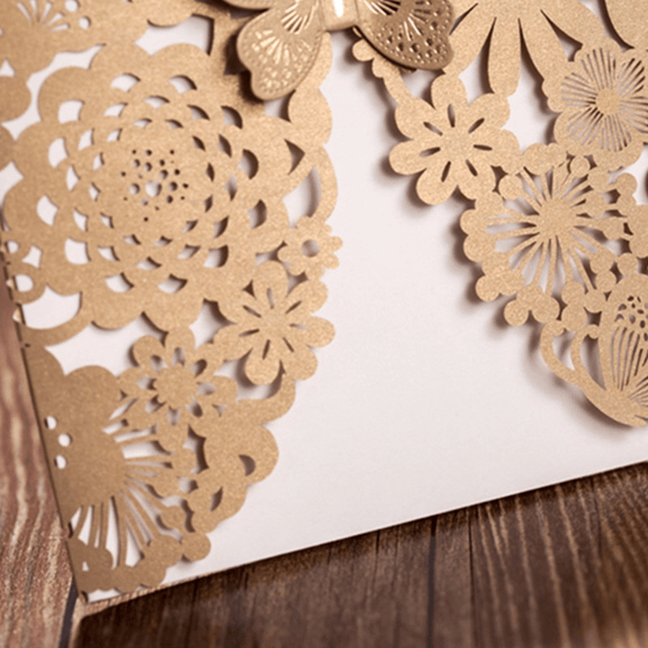 10Pcs Gold Paper Wedding Invitation Envelope Laser Cut Wedding Invitation Cards Birthday Party Card