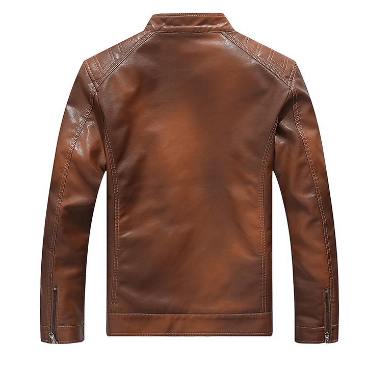 Men'S Gradient PU Stand Collar Leather Jacket