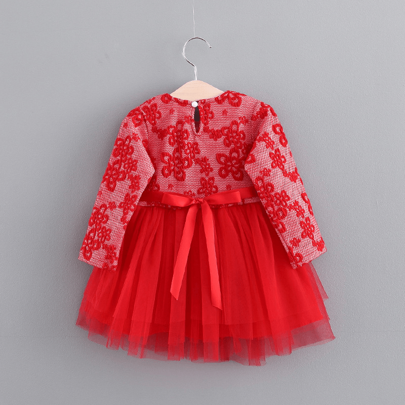 In the Autumn of 2021 New Girls Princess Dress Children Skirt Pearl Ribbon Gauze Long Sleeved Bottoming Baby Skirt