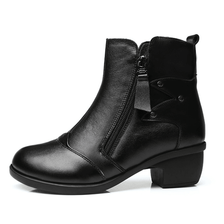 Zipper round Toe Leather Ankle Short Boots