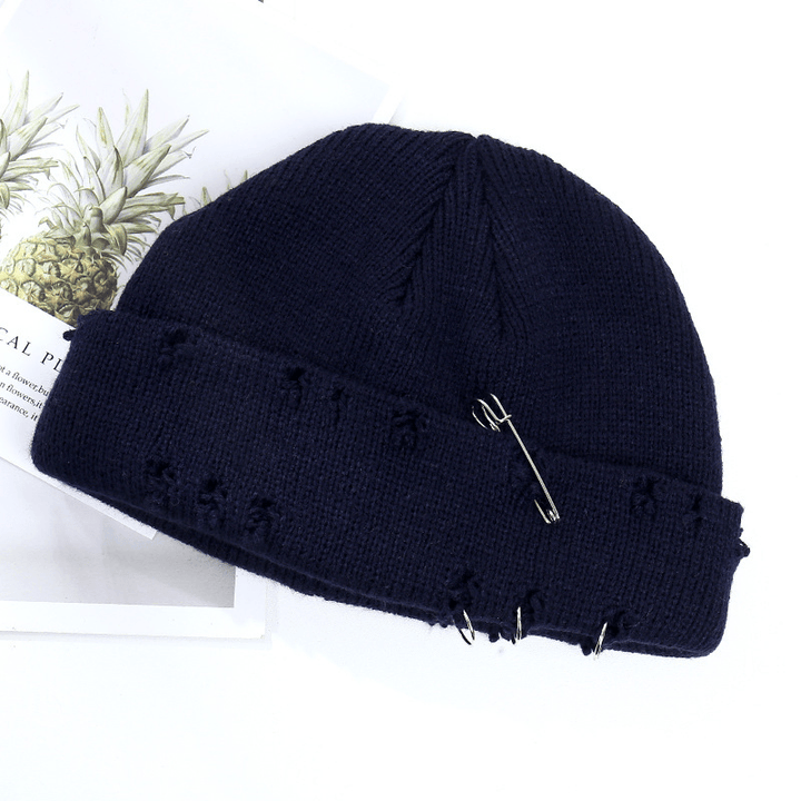 Trendy Ring Pin Hip Hop Woolen Hat for Men and Women Knitted