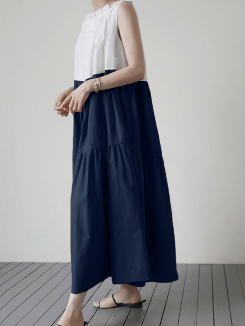 Sleeveless Contrast Color Leisure Maxi Dress