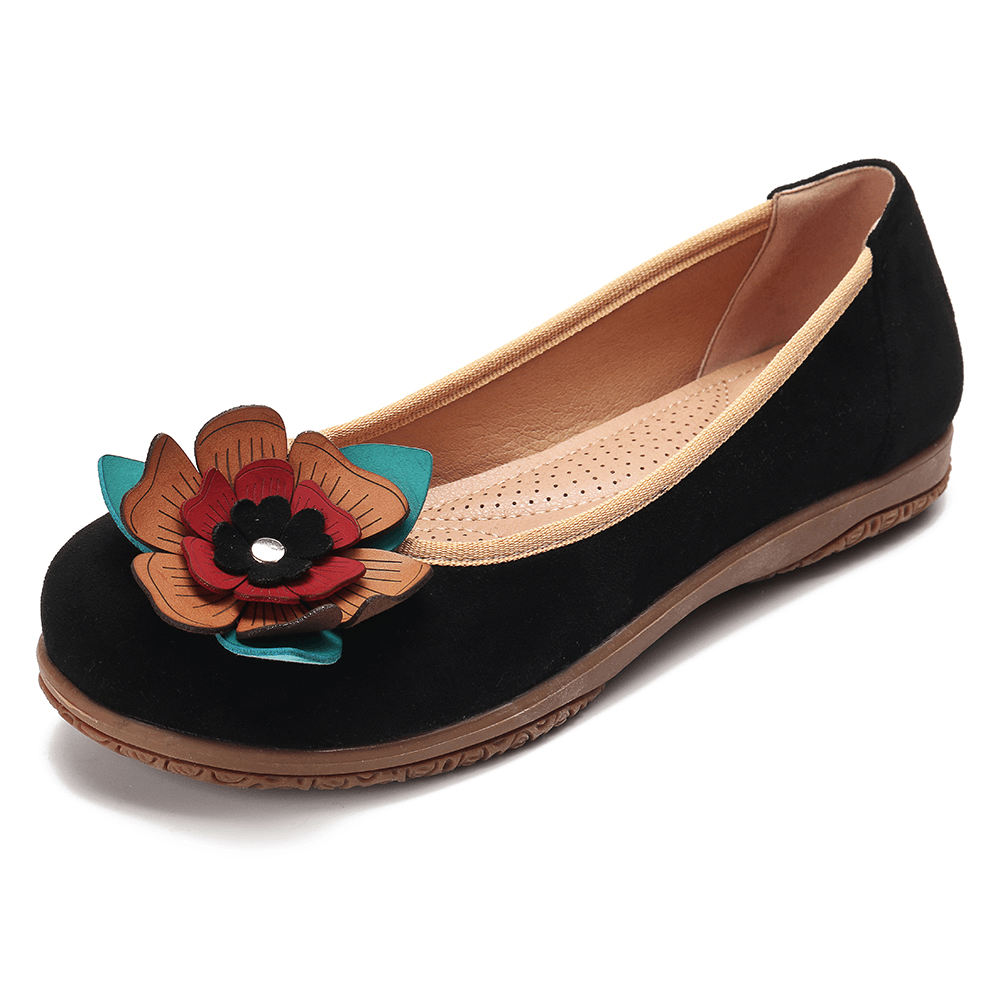 Women Suede Flower Slip on Comfort Casual Flats - MRSLM