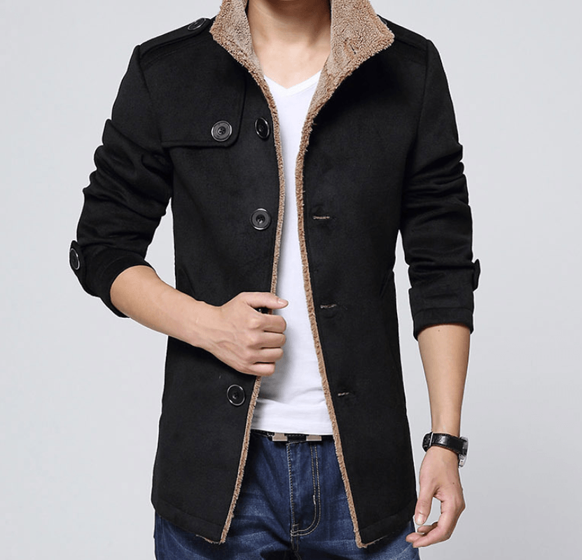 Slim-Fit plus Velvet Men'S Coat Korean Men'S Windbreaker Lamb Wool Men'S Woolen Cloth