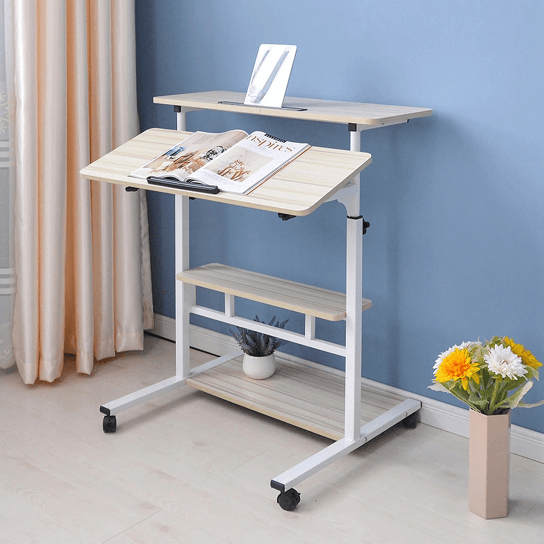 Computer Laptop Desk Height Adjustable Table Mobile Rolling Stand-Up Table Workstation Home Office Furniture