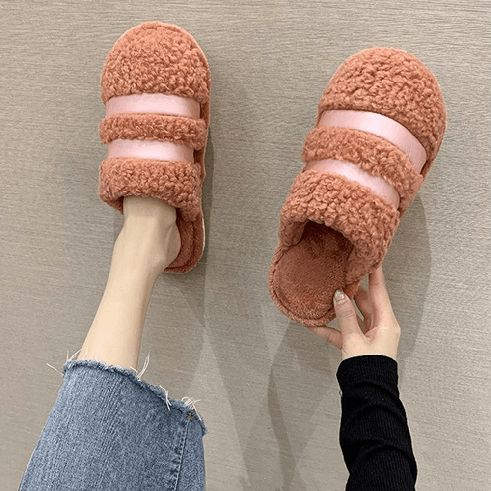 Women Warmed Lined Non Slip Home Plush Cotton Slippers