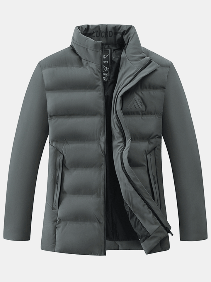 Mens Thicken Solid Color Stand Collar Pocket down Jacket