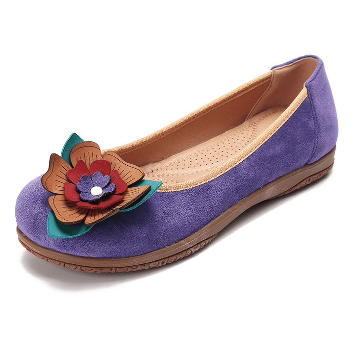 Women Suede Flower Slip on Comfort Casual Flats