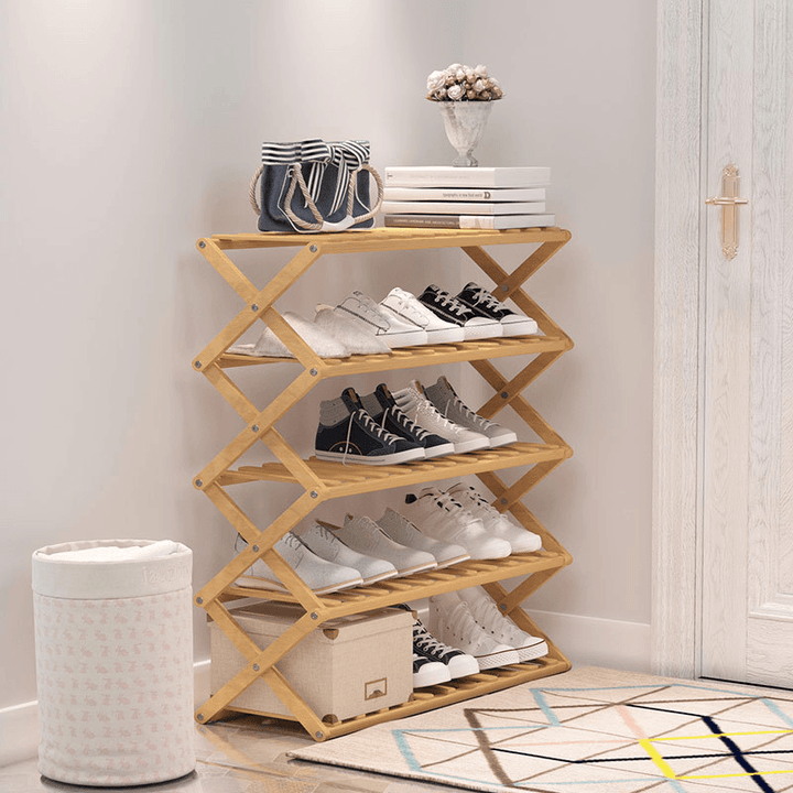 Install Free High Quality Bamboo Material Shoe Rack Strong Bearing Lapel Design Folding Easy to Carry