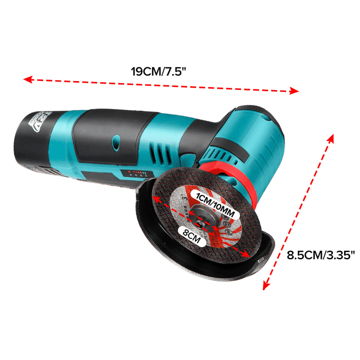 BLMIATKO 2000RPM 500W 12V Professional Compact Angle Grinder Metal Cutting Polishing Tool W/ 1/2PCS Battery