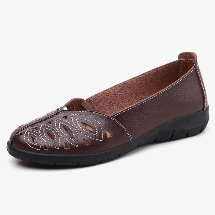 Women Stitching Flower Hollow Non Slip Casual Slip on Loafers - MRSLM