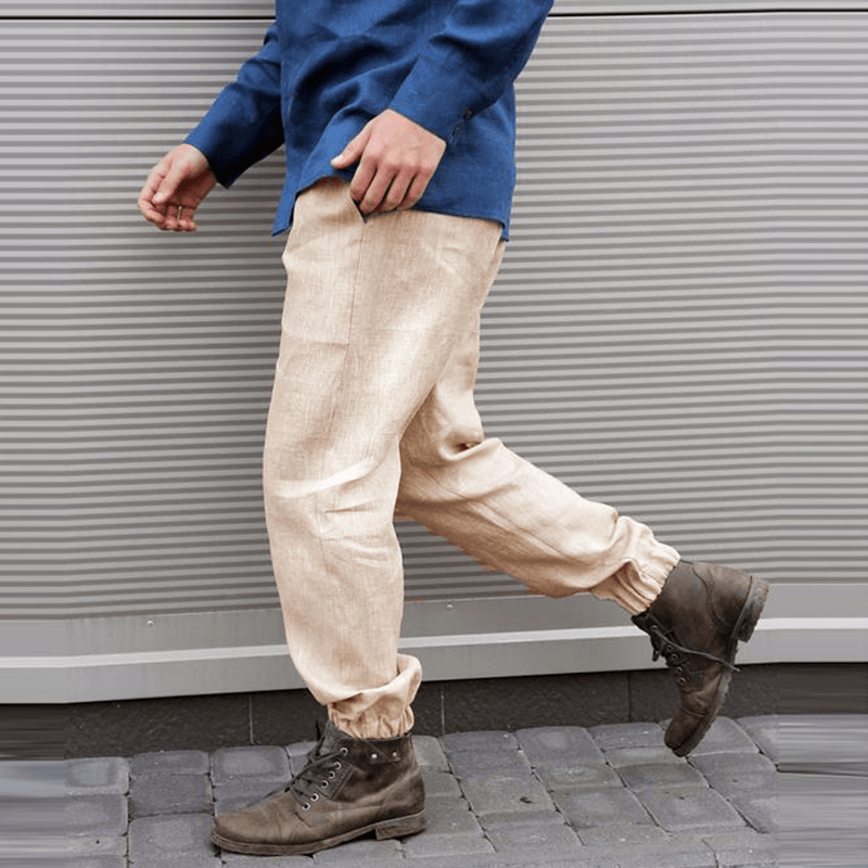 Mens Cotton Breathable Elastic Waist Casual Pants