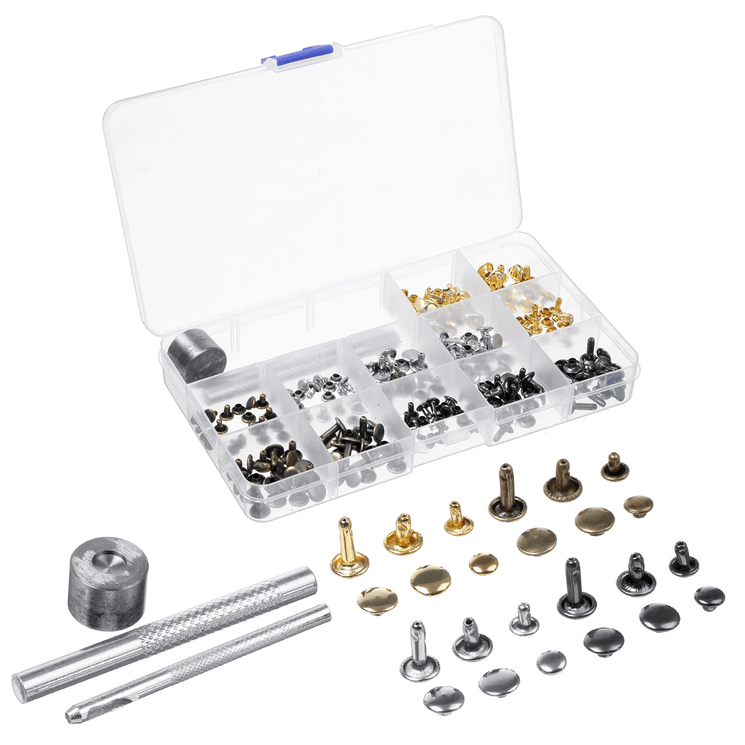 240PCS Leather Craft Double Cap Rivets Tubular Metal Studs Fixing Tools Kit