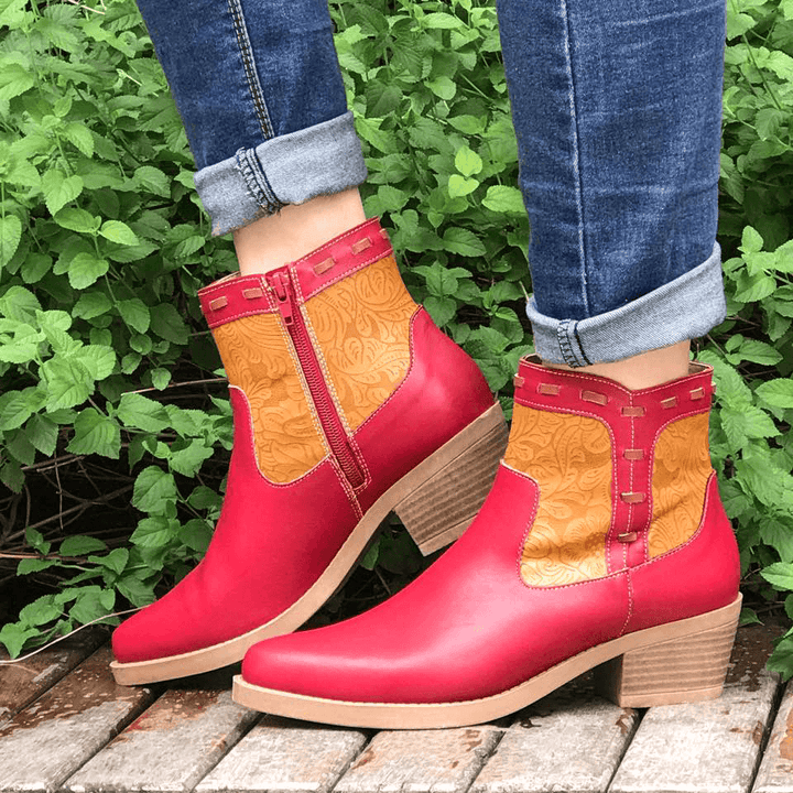 LOSTISY Women Splicing Chunky Heel Casual Ankle Boots