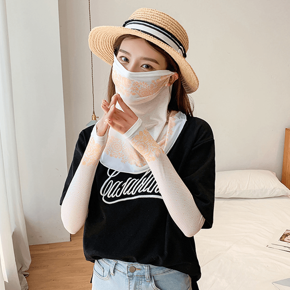 Women Sunscreen Summer Outdoor Ice Silk Sleeve Arm Guard Sleeve Breathable Cover Face Veil Mask