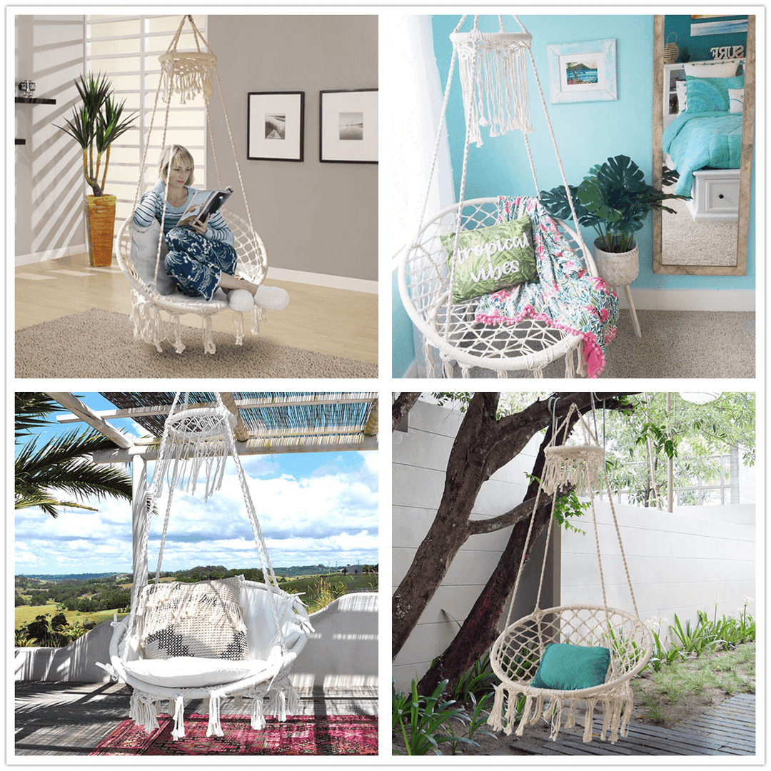 150KG Max Load Classic Hammock Swing Chair Bohemian Style Cotton Rope Hanging Spider Swing for Patio, Yard, Garden Indoor Outdoor