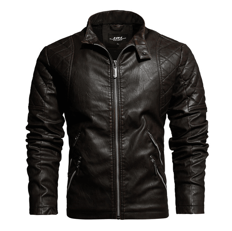 Autumn and Winter Leather Motorcycle Jacket Men plus Velvet to Keep Warm