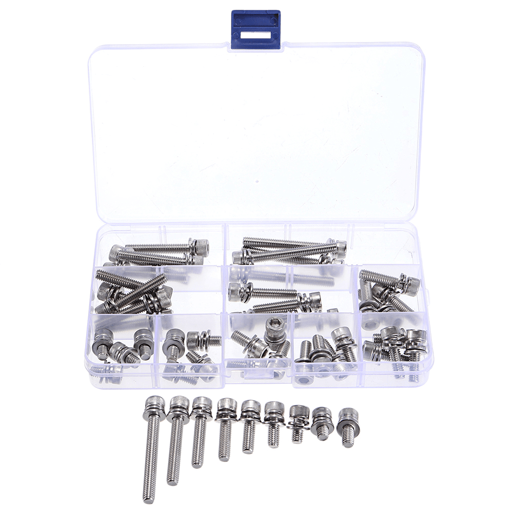 Suleve M6SH3 50Pcs M6 Hex Socket Knurled Cap Head Screw 304 Stainless Steel Bolt Assortment Set