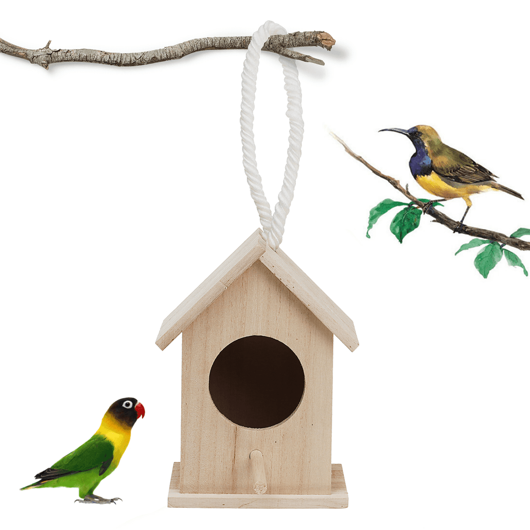 Wooden Bird House Feeder Wild Birds Nest Home Garden Nesting with Hanging Bird Net