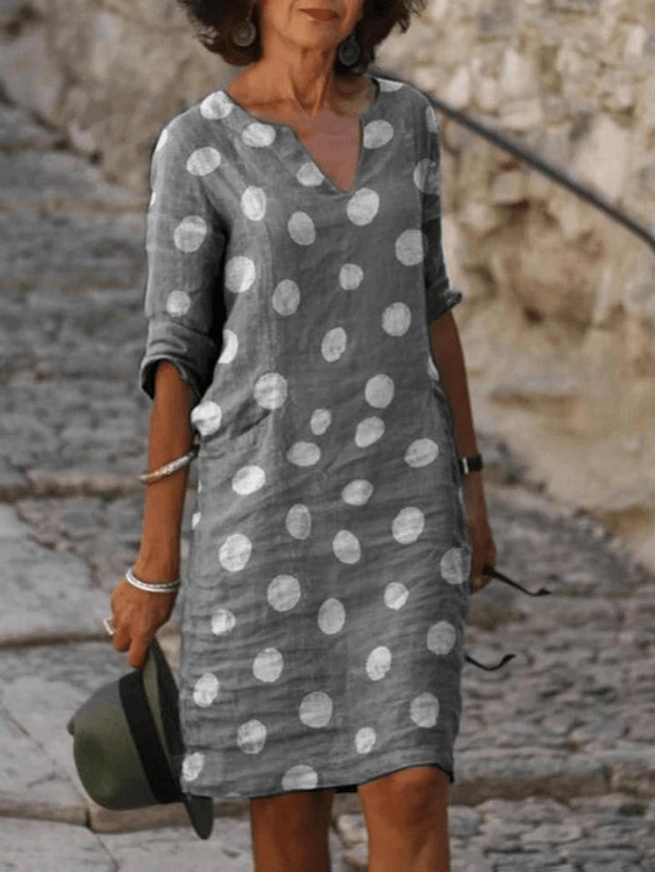 Women Polka Dot Notched Neckline Casual Shirt Dresses