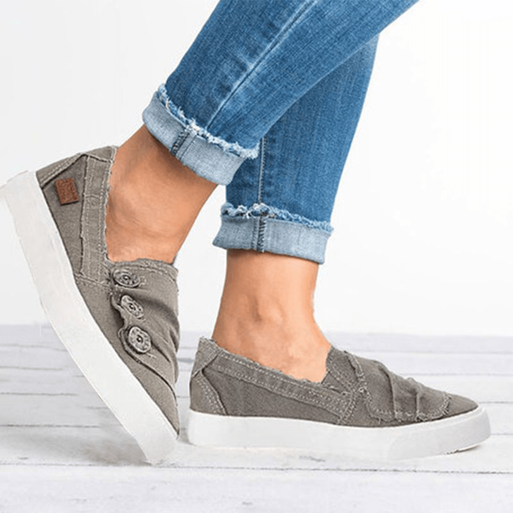 Women Casual Buckle Decoration Comfortable Canvas Slip-On Loafers