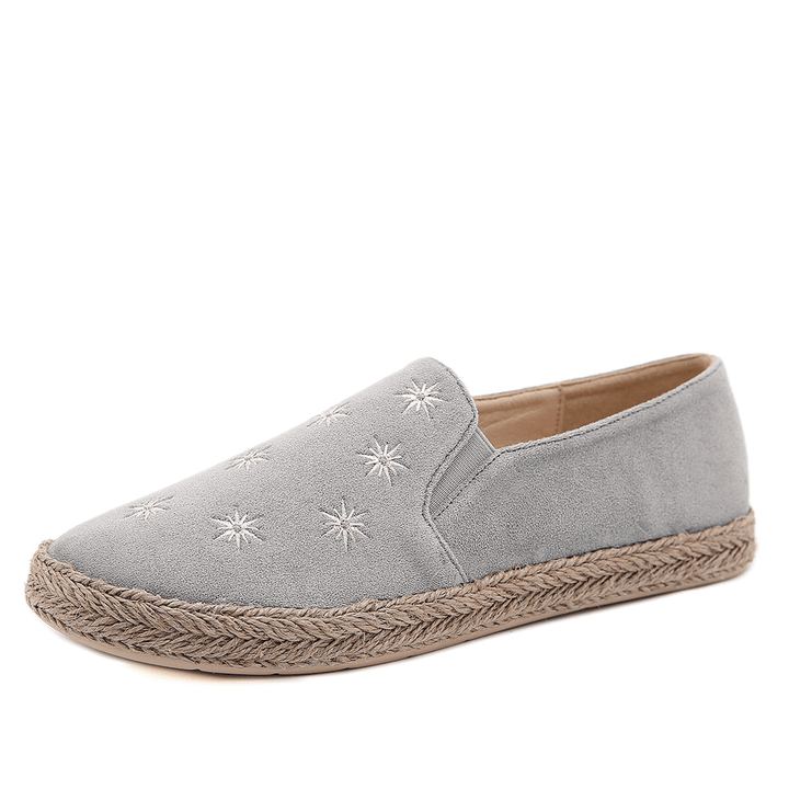 Women Casual Suede round Toe Star Embroidered Espadrilles Fisherman'S Flats Loafers