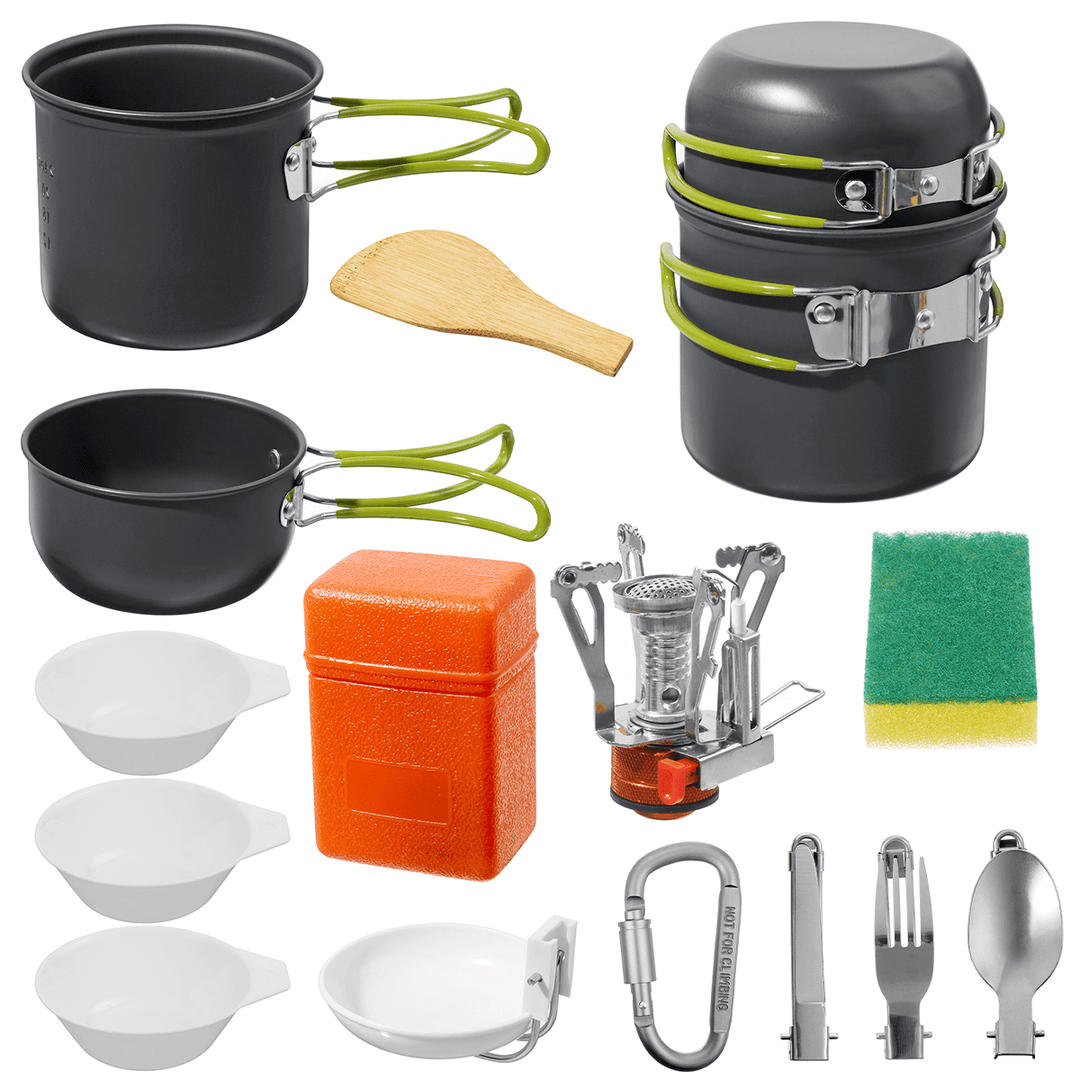 GL Portable Light Outdoor Camping Cookware Sets Gas Stove with Foldable Tableware Pan Dishwashing Sponge Hiking Picnic Tool