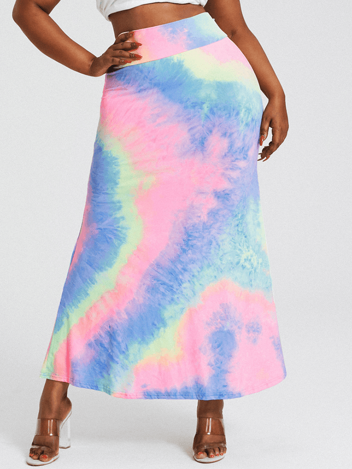 Tie Dye Print High Waist Buttocks Bodycon Long Skirt