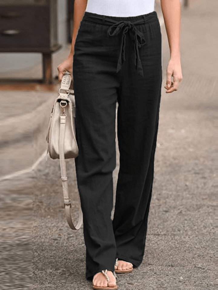 S-5XL Women Elastic Waist Casual Wide Legs Long Pants Solid Yoga Trousers