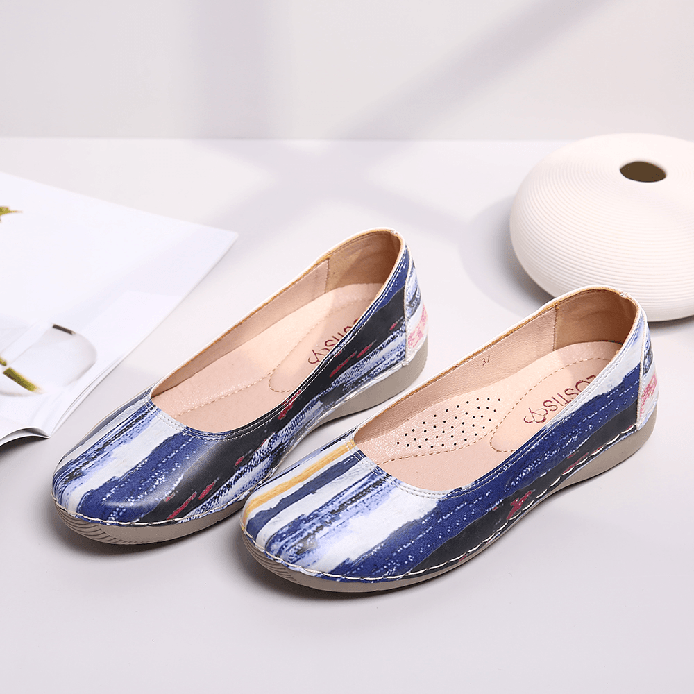 Multicolor Casual Leather Soft Sole Walking Flats