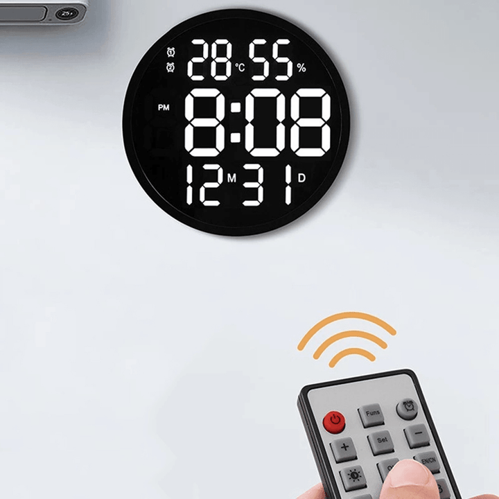 12 Inch LED Wall Clock Luminous Large Clock Mute Digital Temperature and Humidity Electronic Clock Modern Design Living Room Decoration