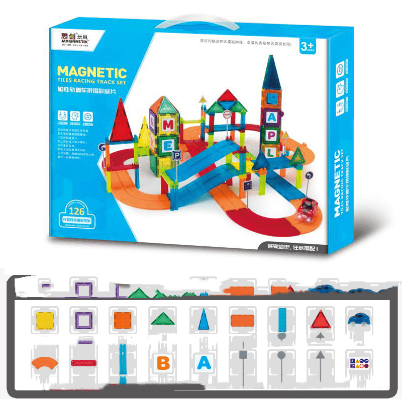 Piece Kids Magnetic Tile Car Race Track STEM