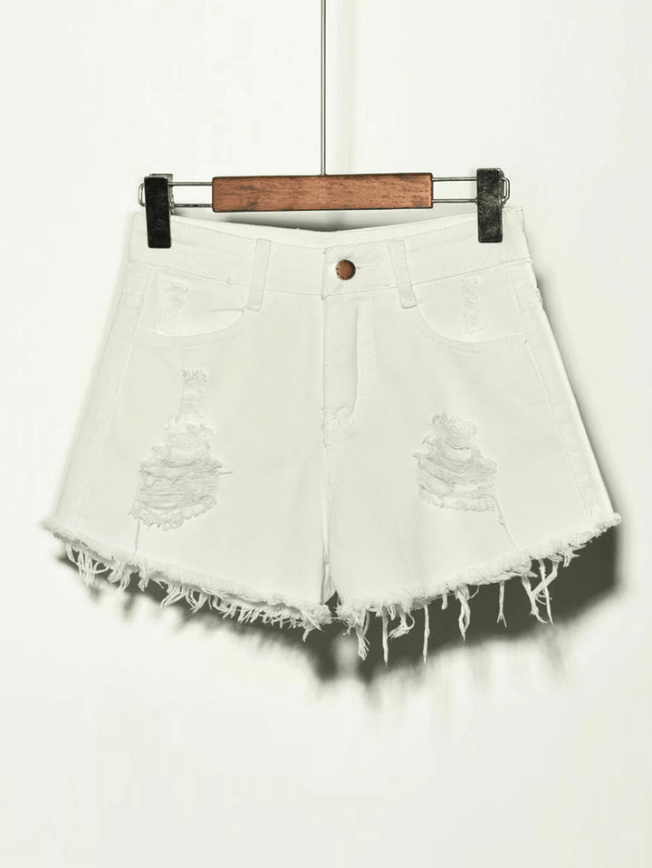 5 Colors Women Pocket Hollow Ripped Denim Shorts - MRSLM