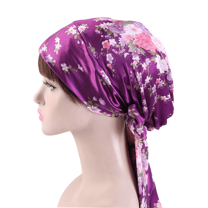 Satin Print Ribbon Bow Turban Hat