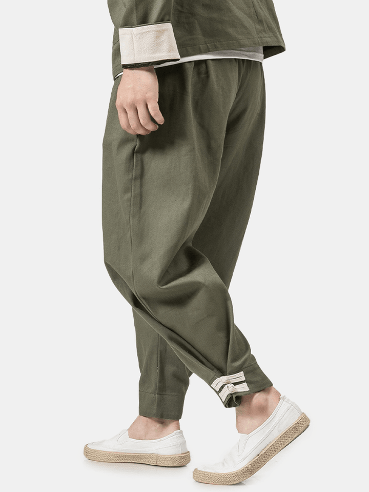 Men'S Chinese Style New Loose Harem Cotton Casual Fashion Feet Solid Color National Wind Linen Pants