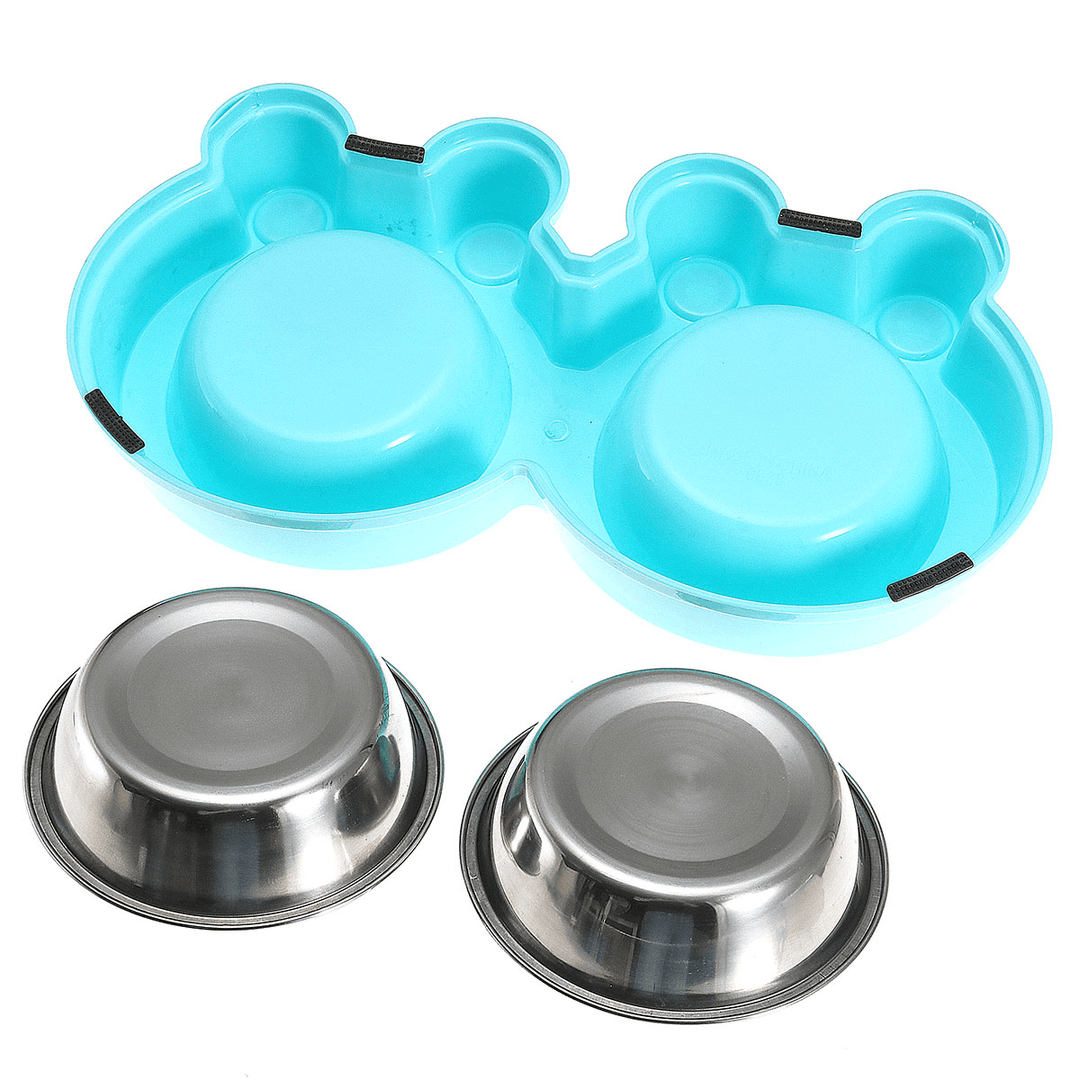 3Colors Frog Shape Pet Bowl Food Water Container Stainless Steel Dog Cat Feeder