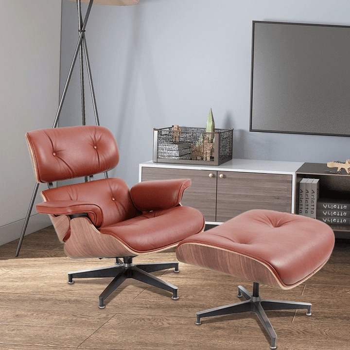 Full Genuine Leather Recliner Lounge Chair with Aluminum Base Support for Living Room