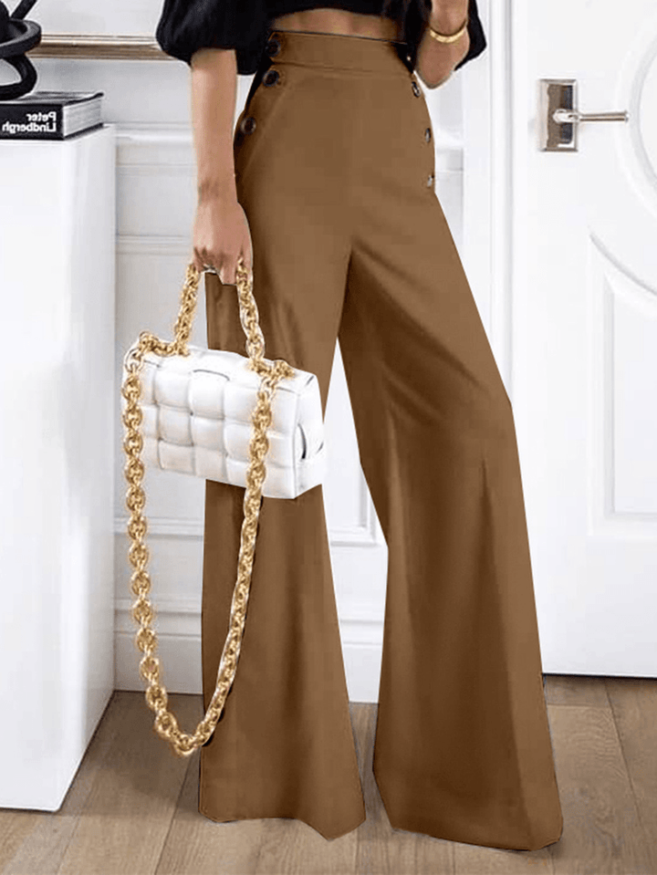 Women Solid Stylish High Waist Loose Wide Leg Casual Pants