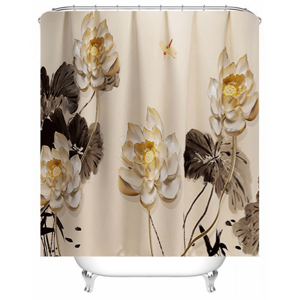 Printing Plum Blossom Shower Curtain Set Waterproof Odorless Anti-Slip Bath Mat Set