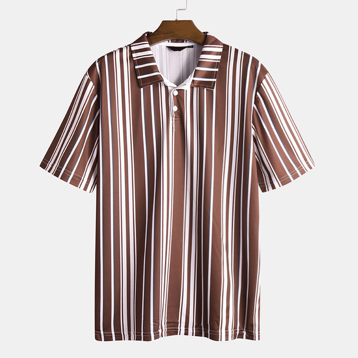 Mens Black White Stripes Printing Summer Golf Shirts - MRSLM