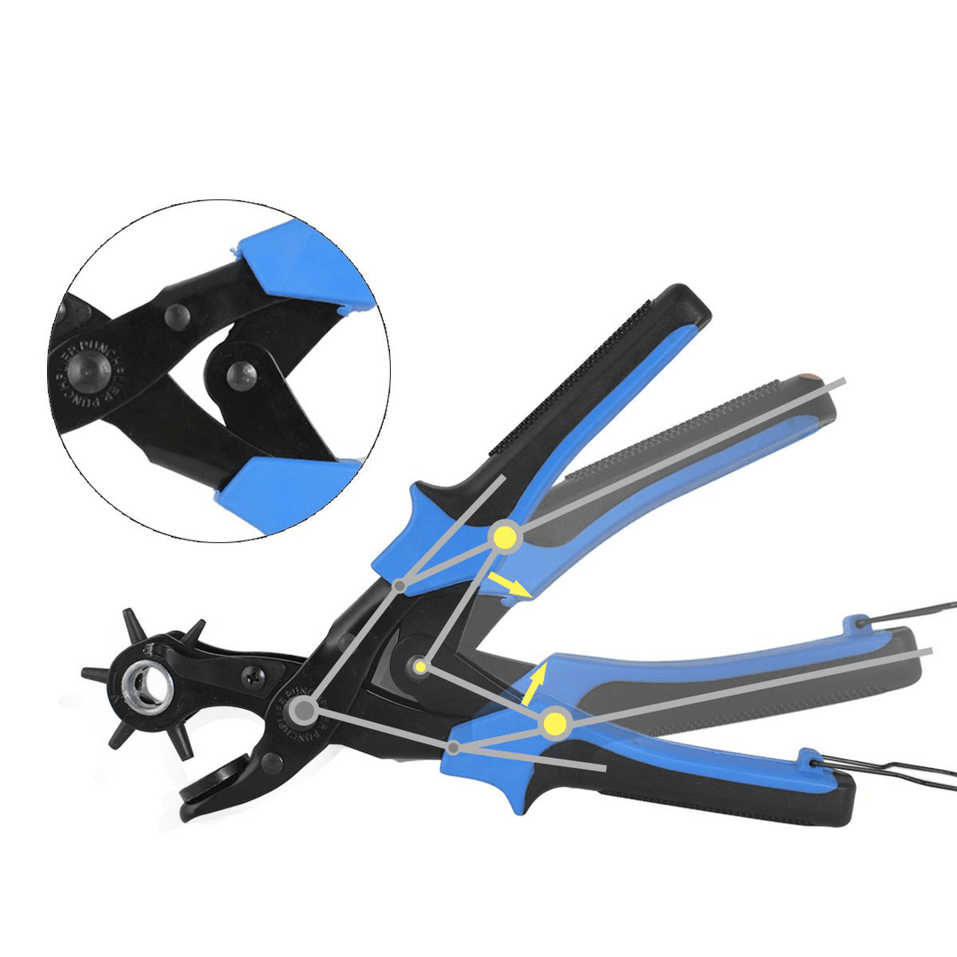 KA1 Heavy Duty Revolving Leather Belt Hole Punch Plier Tool with 2 Extra Punch Plates and Ruler Leather Craft Tool