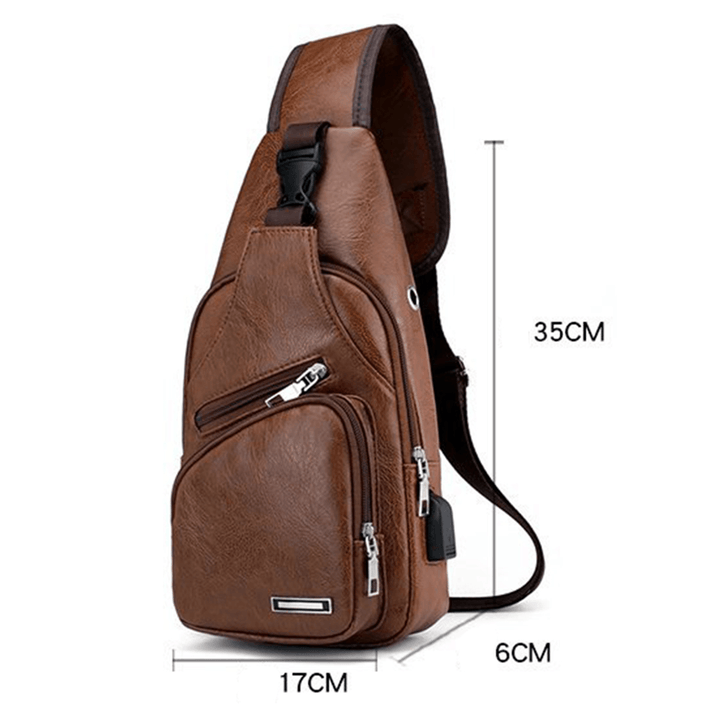 Casual Outdoor Travel USB Charging Port Sling Bag Leather Chest Bag Crossbody Bag