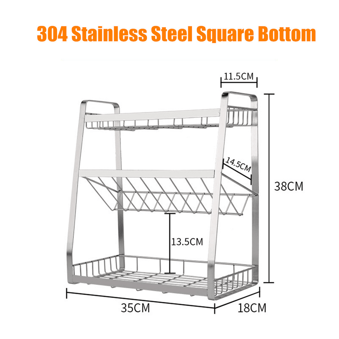 3 Layers Kitchen Spice Rack Stainless Steel Countertop Spice Jars Bottle Shelf - MRSLM