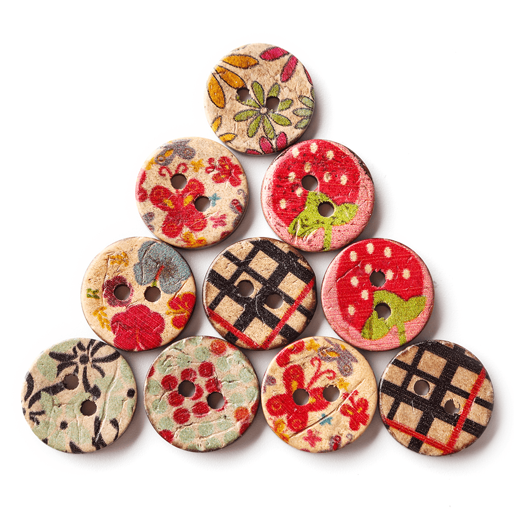 100 PCS round Pattern Wooden Button Mixed 2 Hole Natural Sewing Children Handmade Clothes Buttons