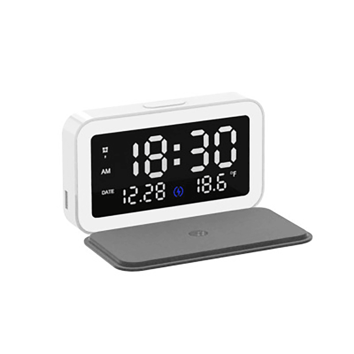 6 in 1 LED Electric Alarm Clock Thermometer Digital Multifunction Night Light Clock with Mobile Phone Wireless Charger Home Office Supplies