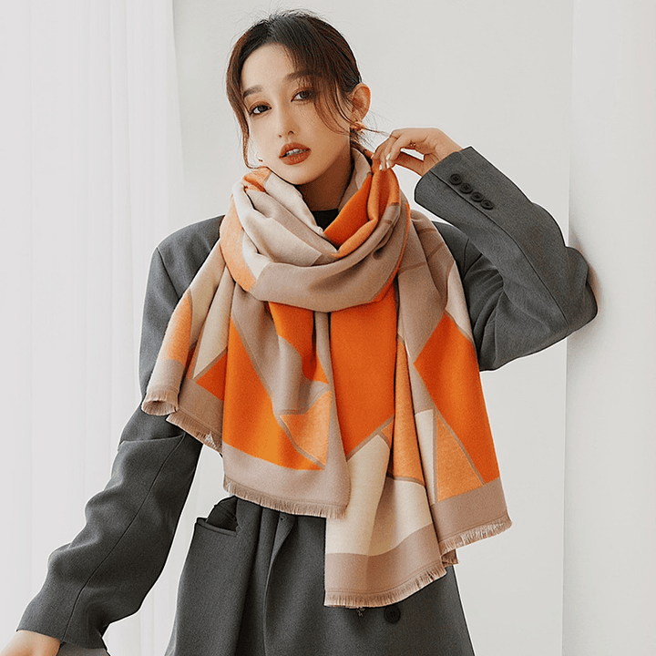 New Color-Blocking Warm with Double-Sided Imitation Cashmere Scarf